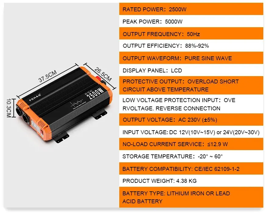 Onduleur 12V DC à AC 230V